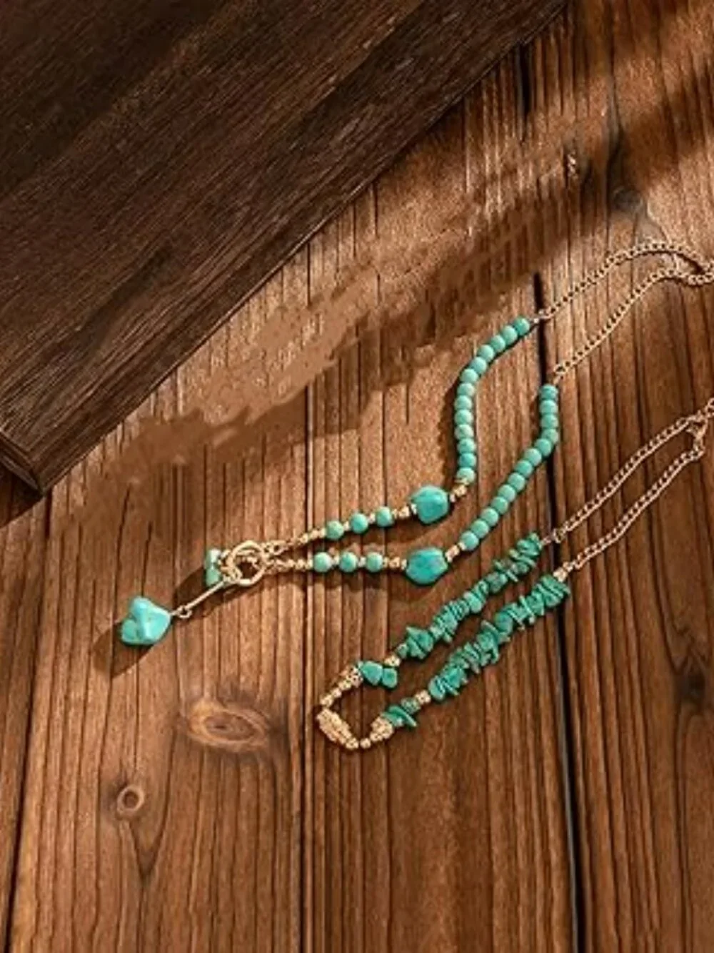 Turquoise Beaded Necklace for Women Layered Choker Necklace Gold and Turquoise